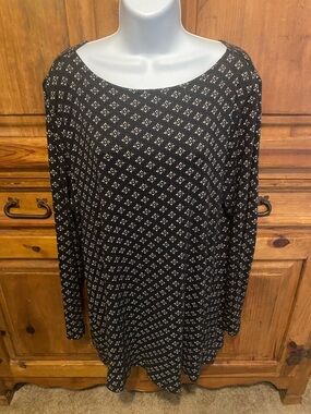 J. Jill XL Tunic Top Women's Black White Geometric Long Sleeve Pima Cotton